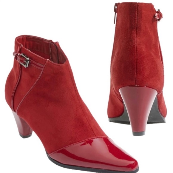 Classique Shoes - Celestine Contrast Texture Patent Accents Asymmetrical Pointed Toed Ankle Boots